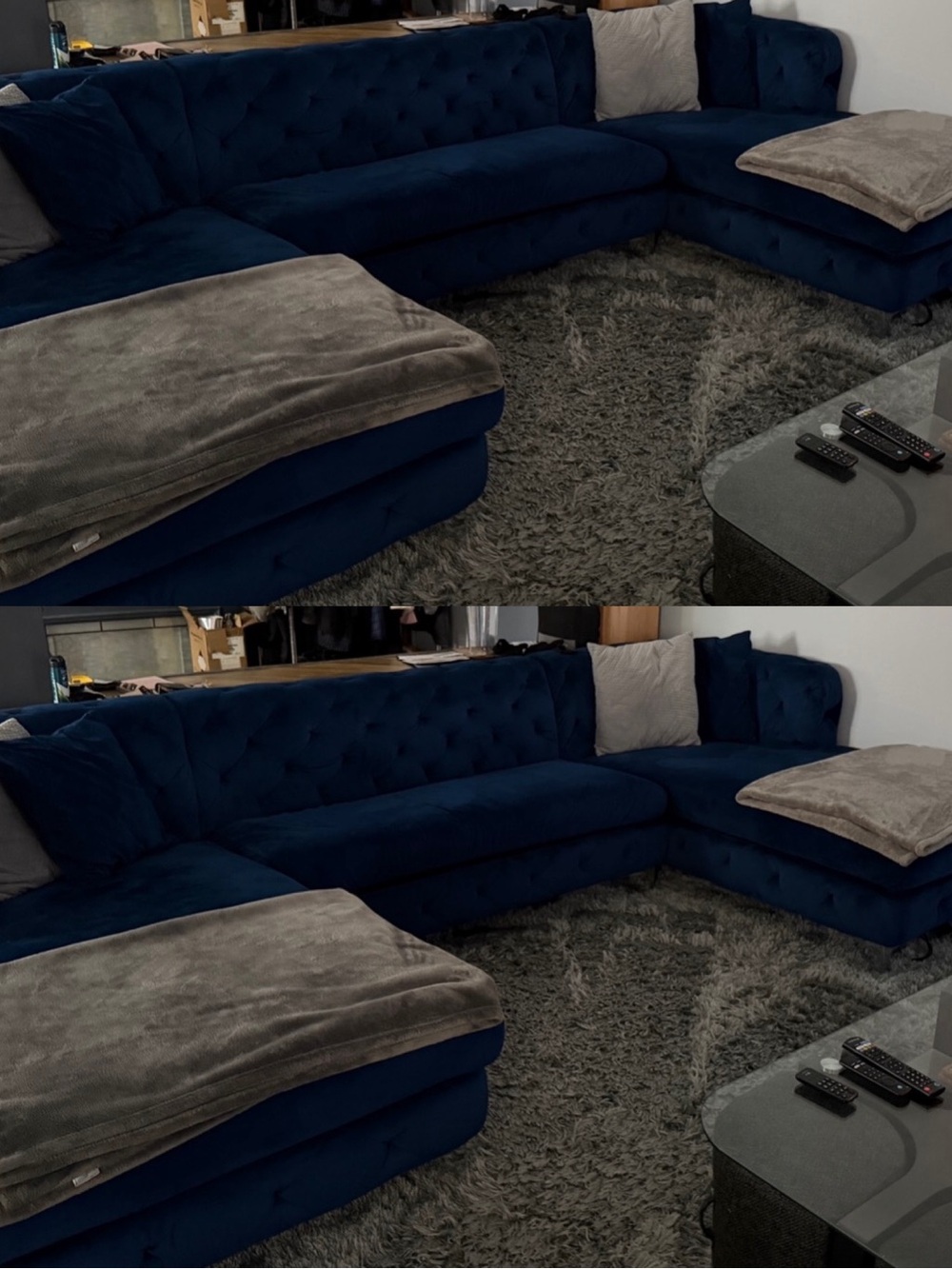 Velvet Sectional Sofa in Deep Blue by
